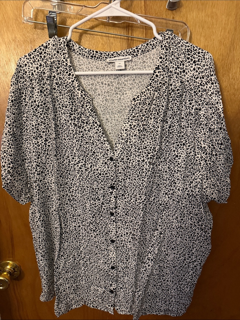 Amazon Essentials Black and White Leopard-Print Button Front Blouse